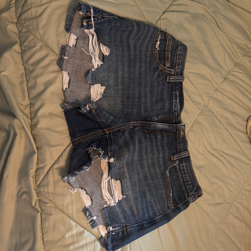 Aerie Blue Distressed Jean Shorts